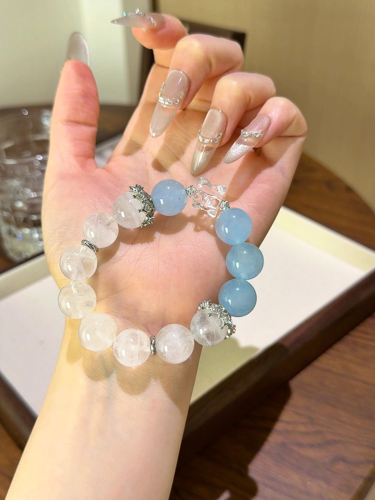 ▫️▪️ Blue chalcedony white ghost white crystal mercaba bracelet